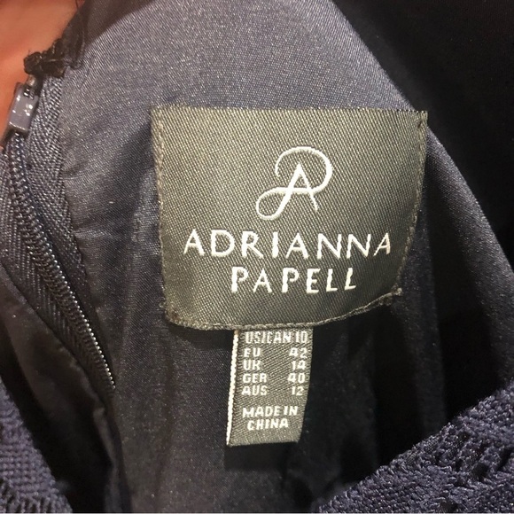 NWT Adriana Papell Navy Midnight Blue Lace V Neck Dress Sz 10 - Picture 4 of 10